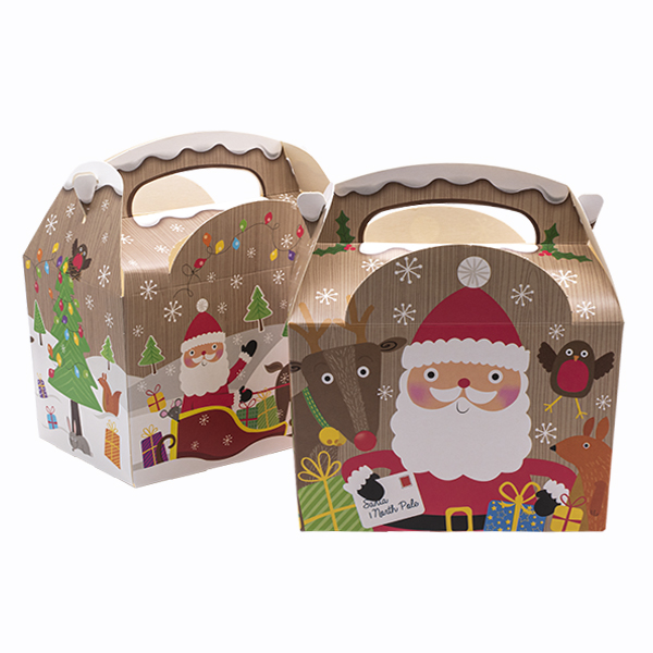 Christmas Meal Boxes featuring a Santa Christmas design. Food Meal